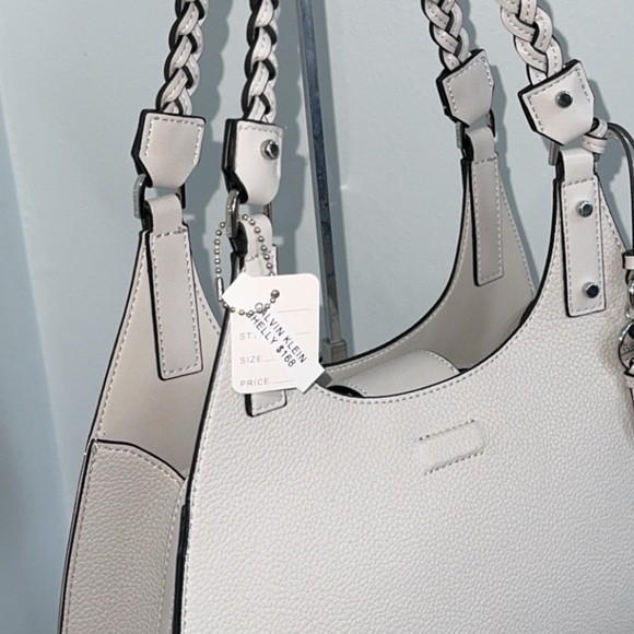 CALVIN KLEIN Shelly Novelty Satchel Women’s Leather Bag Dove Gray AUTHENTIC NEW - Picture 8 of 14